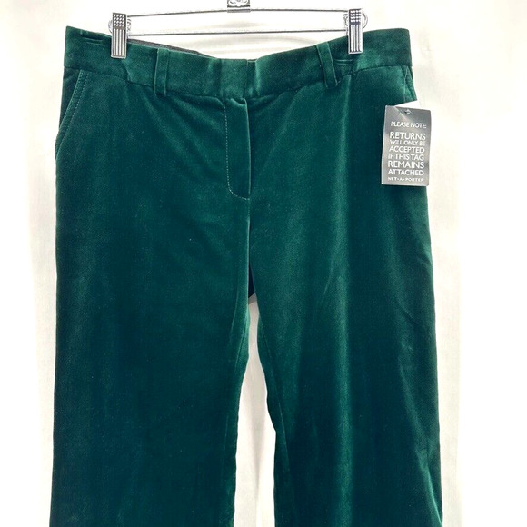 New Bella Freud Velvet Dress Pants Straight Size 10 Green Quiet Luxury Preppy - Picture 2 of 12